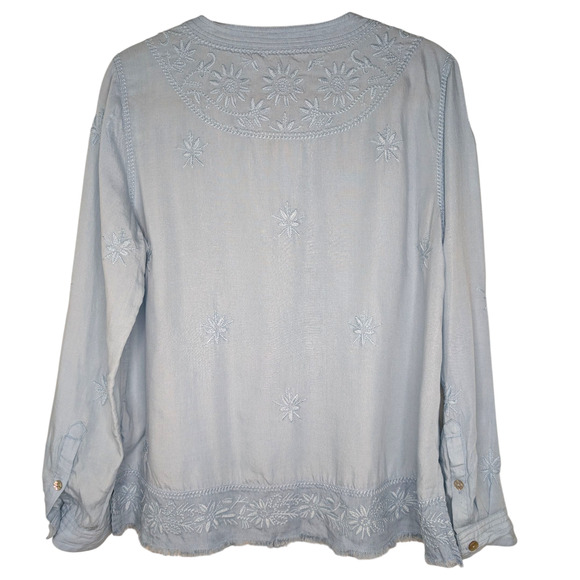 John Mark Embroidered Button Front Long Sleeve Light Blue - Picture 2 of 5